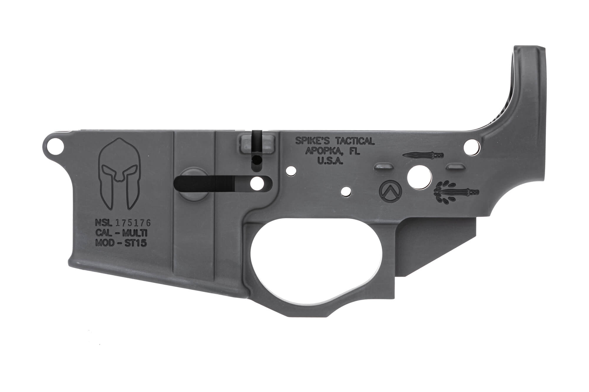 Spikes Tactical AR-15 Lower Receiver - Spartan Logo - Stripped Lower - BLEM